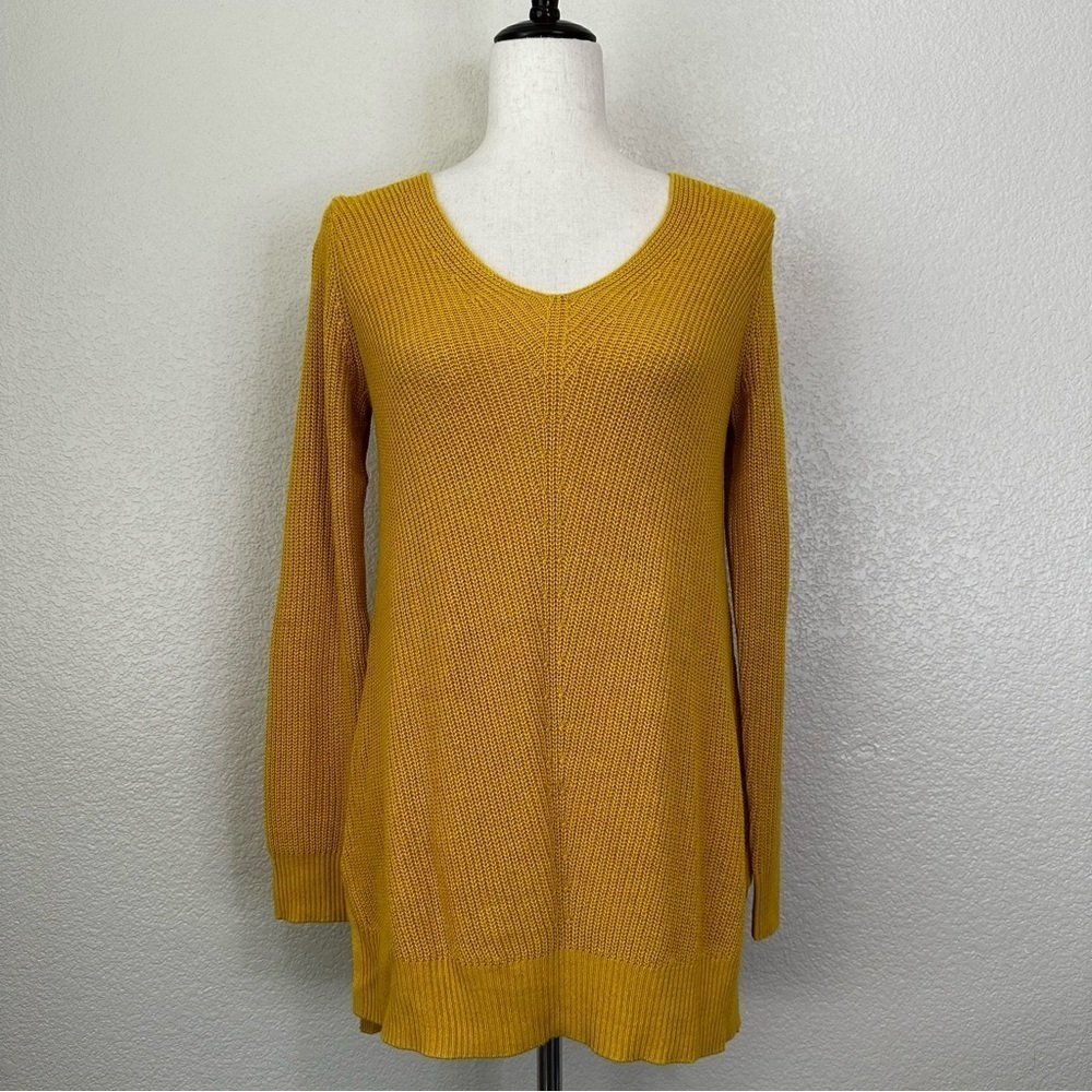 NWT Old Navy Mustard Yellow Textured V-Neck Pull Over Tunic Sweater, Sz Small